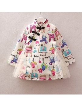 Vintage Chinese Style Toddler Girls Printed Dress For 2-7Y