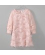 Solid Color Girls Long Sleeve Feather Dress For 4Y-15Y