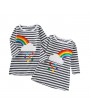 Rainbow Print Girls O-Neck Striped Dress For 2Y-11Y