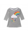 Rainbow Print Girls O-Neck Striped Dress For 2Y-11Y