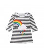 Rainbow Print Girls O-Neck Striped Dress For 2Y-11Y