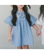 Flower Embroidered Girls Short Sleeve Vintage Dress For 4Y-15Y