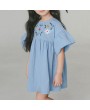 Flower Embroidered Girls Short Sleeve Vintage Dress For 4Y-15Y