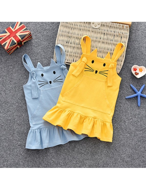 Cute Cat Toddler Girls Casual Strap Party Ruffle Princes Dresses For 1Y-9Y