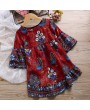 Peacock Pattern Girls Flared Long Sleeve Asymmetrical Princess Dress For 2Y-11Y