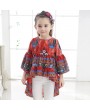 Peacock Pattern Girls Flared Long Sleeve Asymmetrical Princess Dress For 2Y-11Y