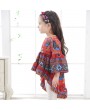 Peacock Pattern Girls Flared Long Sleeve Asymmetrical Princess Dress For 2Y-11Y