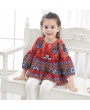 Peacock Pattern Girls Flared Long Sleeve Asymmetrical Princess Dress For 2Y-11Y