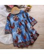 Peacock Pattern Girls Flared Long Sleeve Asymmetrical Princess Dress For 2Y-11Y