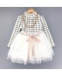 Long Sleeve Stand Collar Girls Patchwork Dress For 3-13Y