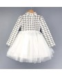 Long Sleeve Stand Collar Girls Patchwork Dress For 3-13Y