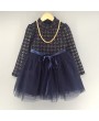 Long Sleeve Stand Collar Girls Patchwork Dress For 3-13Y