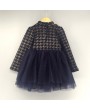 Long Sleeve Stand Collar Girls Patchwork Dress For 3-13Y