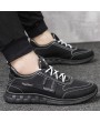 Men PU Leather Splicing Sport Soft Casual Running Sneakers