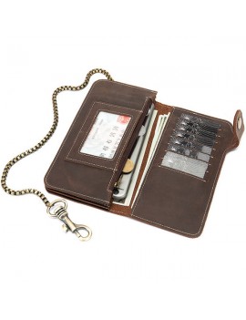 Men Genuine Leather Multi-function Plain Wallet Card Holder Phone Bag