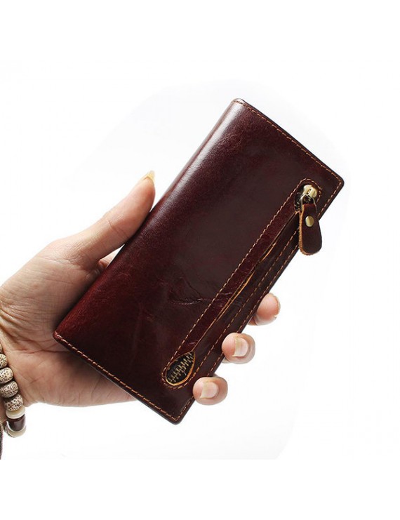 Men RFID Anti-magnetic Genuine Leather Long Wallet Card Holder Phone Bag