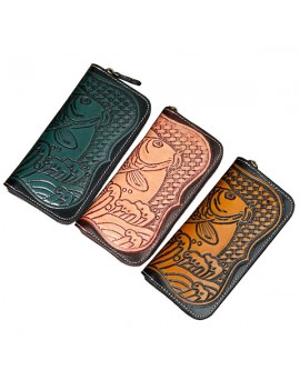 Men And Women Embossed Squid Clutch Bag Cowhide 8 Card Slot Wallet