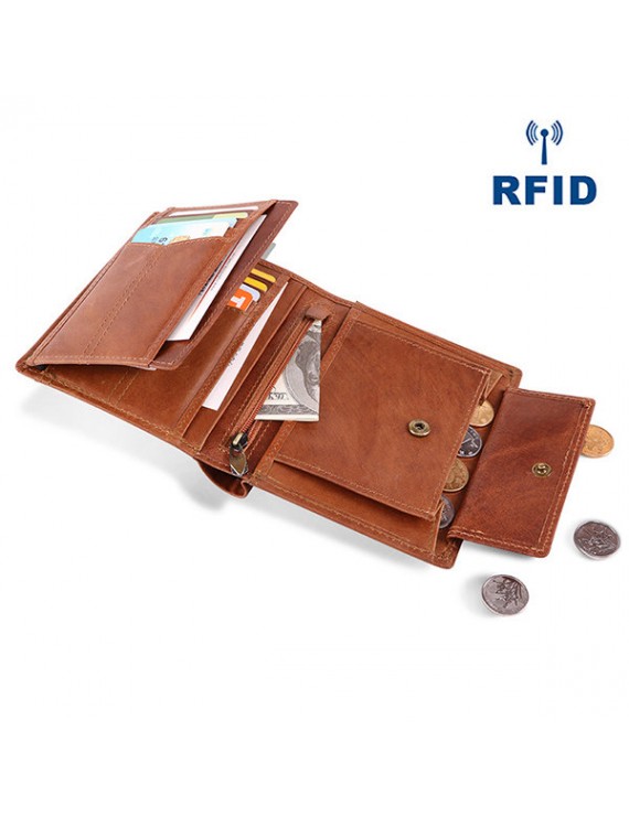 Men Genuine Leather RFID Anti-magnetic Vintage Outdoor Casual 20 Card Slots Wallet