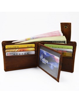 Vintage Genuine Leather 11 Card Slots Trifold Short Wallet For Men