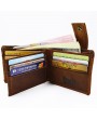 Vintage Genuine Leather 11 Card Slots Trifold Short Wallet For Men