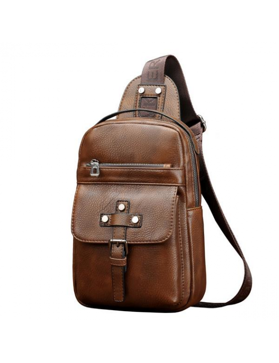 Men Vintage Genuine Leather Chest Bag Leisure Shoulder Bag