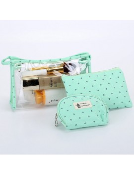 Women PVC Cosmetic Bag Three-Piece Package Crown Map Travel Wash Bag Solid Storage Bag