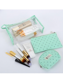 Women PVC Cosmetic Bag Three-Piece Package Crown Map Travel Wash Bag Solid Storage Bag