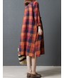 Vintage Women Plaid Drawstring Long Sleeve Shirt Dresses