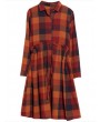 Vintage Women Plaid Drawstring Long Sleeve Shirt Dresses