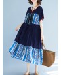 Vintage Ethnic Print Patchwork Short Sleeve Dress