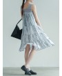 Stripe Patchwork Spaghetti Strap Vintage Mid-calf Dresses