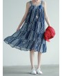 Stripe Patchwork Spaghetti Strap Vintage Mid-calf Dresses