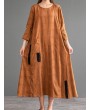 Vintage Patch Pocket Long Sleeve Dress For Women