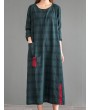 Vintage Patch Pocket Long Sleeve Dress For Women