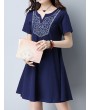 Vintage Women Embroidered V-Neck Short Sleeve Dresses