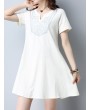 Vintage Women Embroidered V-Neck Short Sleeve Dresses