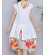 Floral Print Fake Two Piece Short Sleeve V-neck Dress For Women