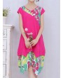 Floral Print Fake Two Piece Short Sleeve V-neck Dress For Women