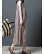 Loose Pockets Pure Color Pleated Sleeveless Vintage Dresses