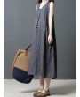 Loose Pockets Pure Color Pleated Sleeveless Vintage Dresses