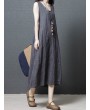 Loose Pockets Pure Color Pleated Sleeveless Vintage Dresses