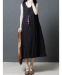 Loose Pockets Pure Color Pleated Sleeveless Vintage Dresses