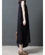 Loose Pockets Pure Color Pleated Sleeveless Vintage Dresses