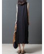 Loose Pockets Pure Color Pleated Sleeveless Vintage Dresses