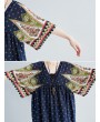 Ethnic Printed High Waist V-neck Vintage Half Sleeve Dresses