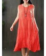 Pure Color Sleeveless O-neck Vintage Mid-Long Dresses