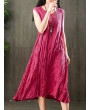 Pure Color Sleeveless O-neck Vintage Mid-Long Dresses