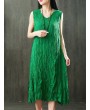 Pure Color Sleeveless O-neck Vintage Mid-Long Dresses