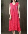 Pure Color Sleeveless O-neck Vintage Mid-Long Dresses