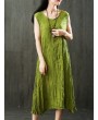 Pure Color Sleeveless O-neck Vintage Mid-Long Dresses